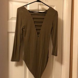 Olive green deep cut long sleeve bodysuit